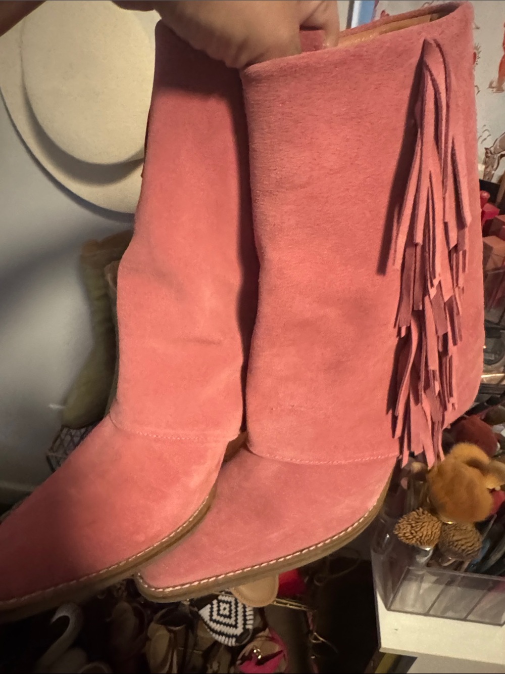 dingo Pink Fringe Suede Ankle Boot - Picture 2 of 3